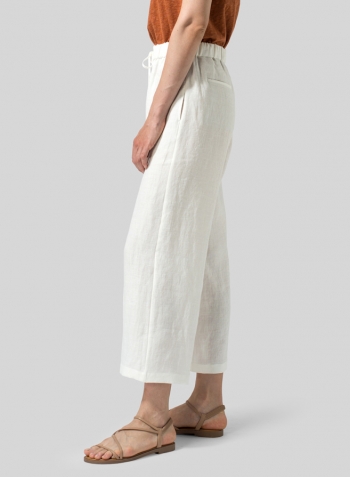 Off White Linen Drawstring Cropped Pants