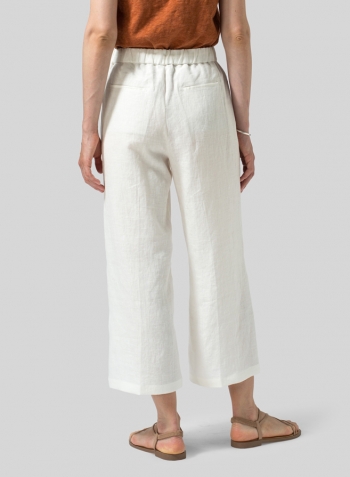 Off White Linen Drawstring Cropped Pants