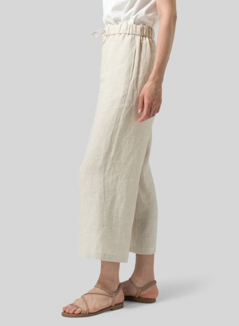 Oat Linen Drawstring Cropped Pants