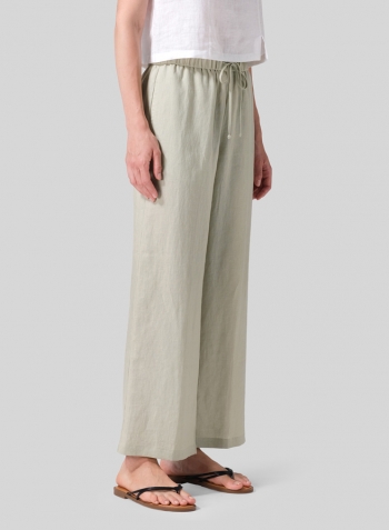 Light Khaki Linen Drawstring Long Pants
