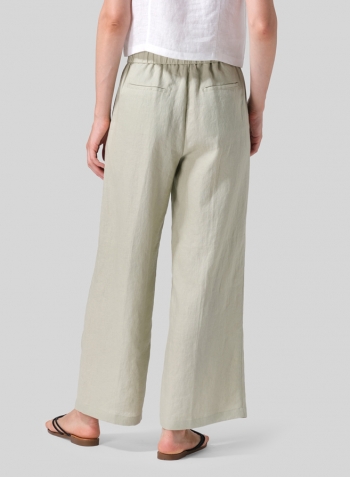 Light Khaki Linen Drawstring Long Pants