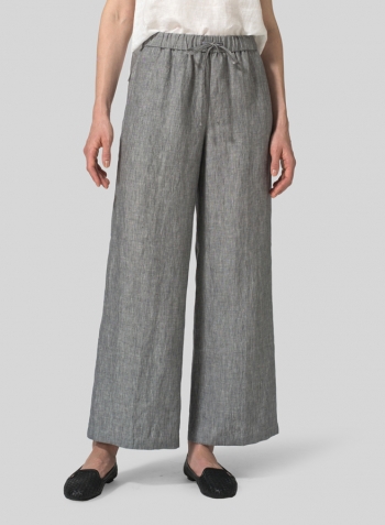 Two Tone Gray Linen Drawstring Long Pants