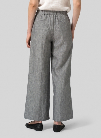 Two Tone Gray Linen Drawstring Long Pants