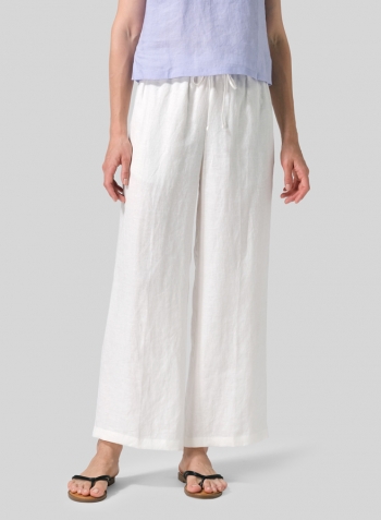 Soft White Linen Drawstring Long Pants