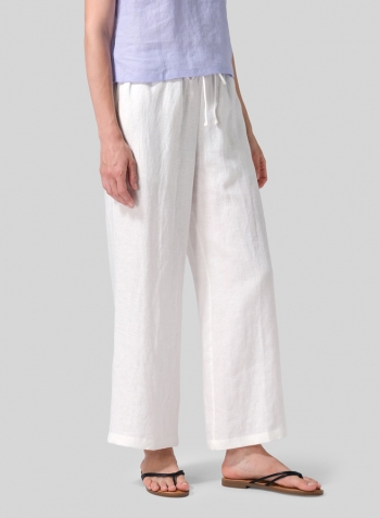 Soft White Linen Drawstring Long Pants
