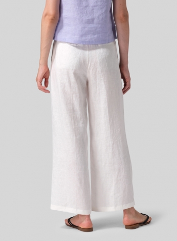 Soft White Linen Drawstring Long Pants