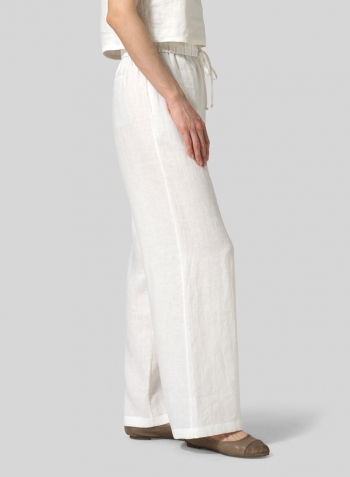 White Linen Drawstring Extra Long Pants