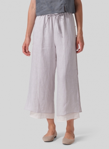 Warm Gray Linen Double-Layer Elastic Cropped Pants