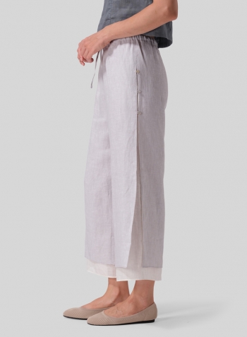 Warm Gray Linen Double-Layer Elastic Cropped Pants