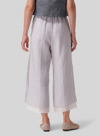 Warm Gray Linen Double-Layer Elastic Cropped Pants