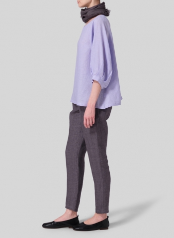 Lavender Linen Pleated Sleeve Top