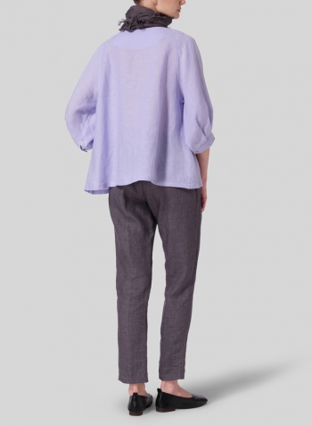 Lavender Linen Pleated Sleeve Top