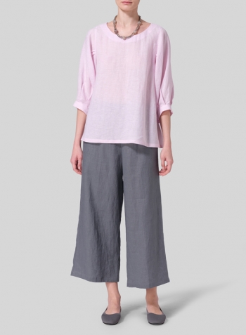 Soft Pink Linen Pleated Sleeve Top