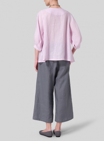 Soft Pink Linen Pleated Sleeve Top