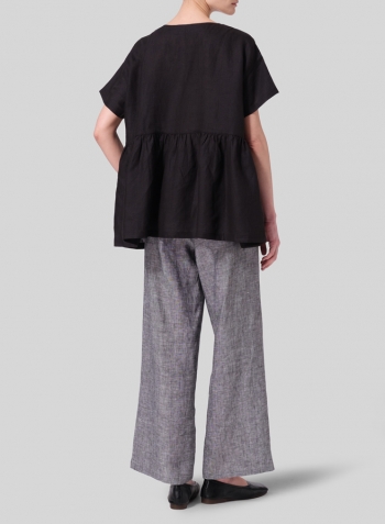 Black Linen Dropped Shoulder Round Neck Top