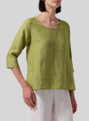 Lime Olive Green Linen A-line High-Low Top