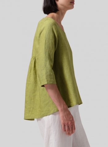 Lime Olive Green Linen A-line High-Low Top