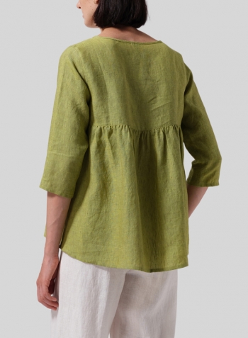 Lime Olive Green Linen A-line High-Low Top