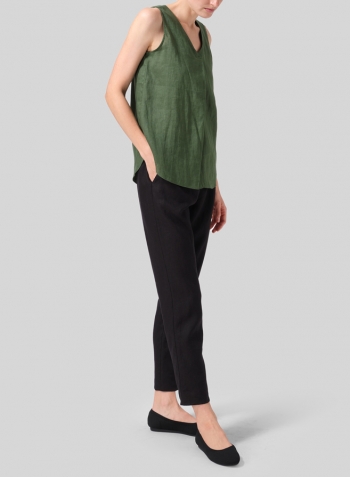 Grass Green Linen Pleated Cross Front Top