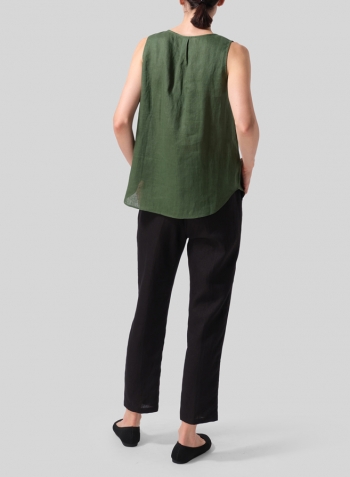 Grass Green Linen Pleated Cross Front Top