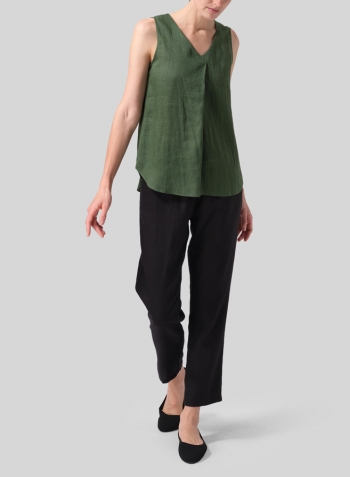 Grass Green Linen Pleated Cross Front Top