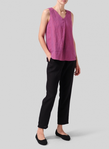 Two Tone Purple Linen Pleated Cross Front Top