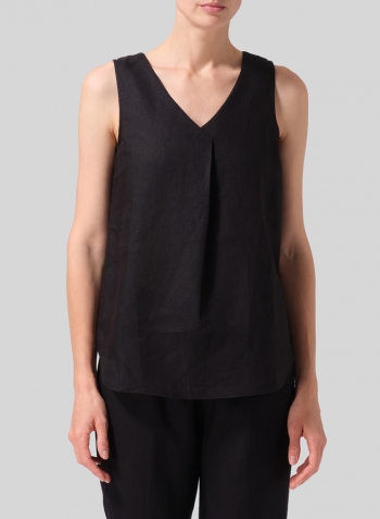 Black Linen Pleated Cross Front Top