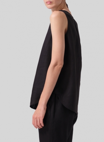 Black Linen Pleated Cross Front Top