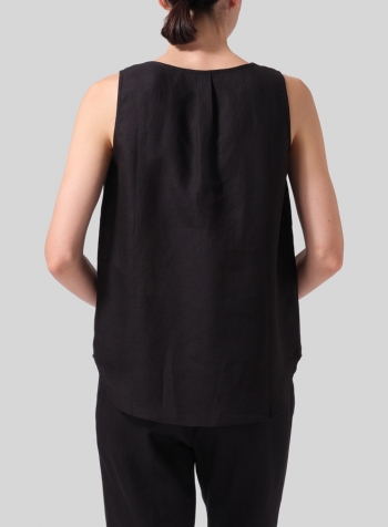 Black Linen Pleated Cross Front Top