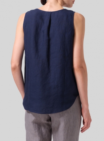 Midnight Blue Linen Pleated Cross Front Top