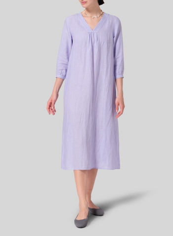 Lavender Linen A-line Embroidered Dress