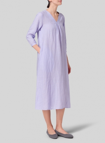 Lavender Linen A-line Embroidered Dress