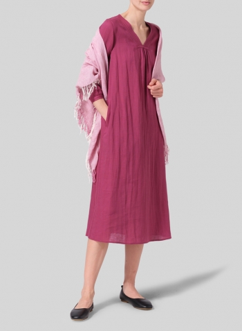 Red Violet Linen A-line Embroidered Dress