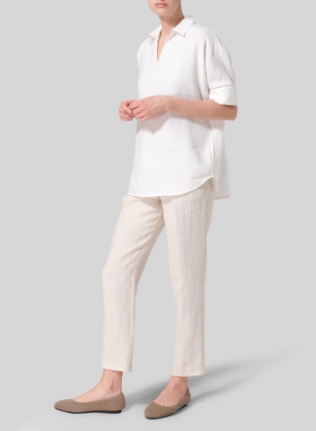 Soft White Linen Half Raglan Sleeve Blouse