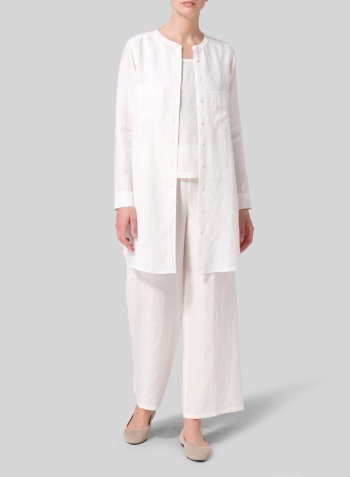 Soft White Linen Open Front Long Shirt