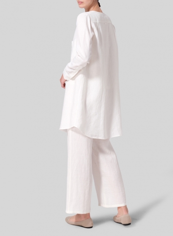 Soft White Linen Open Front Long Shirt