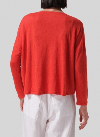 Orange Red Knitted Linen Jersey V-Neck Boxy Top