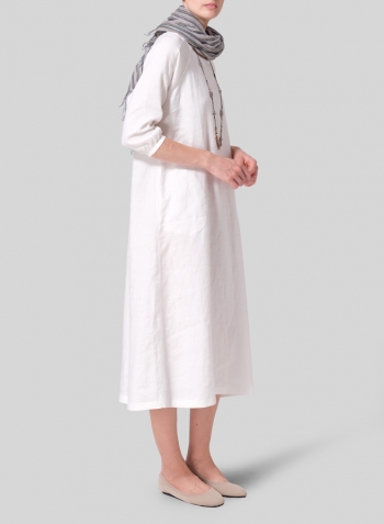 White Linen Elbow Sleeve Long Dress Set