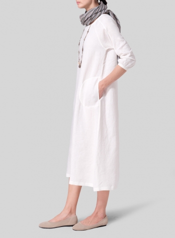 White Linen Elbow Sleeve Long Dress Set