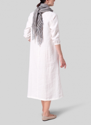 White Linen Elbow Sleeve Long Dress Wtih Scarf