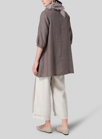 Dark Khaki Green Linen Elbow Sleeve Tunic Set