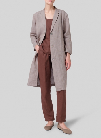 Two Tone Gray Green Linen Dropped Shoulder Box Coat