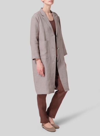 Two Tone Gray Green Linen Dropped Shoulder Box Coat