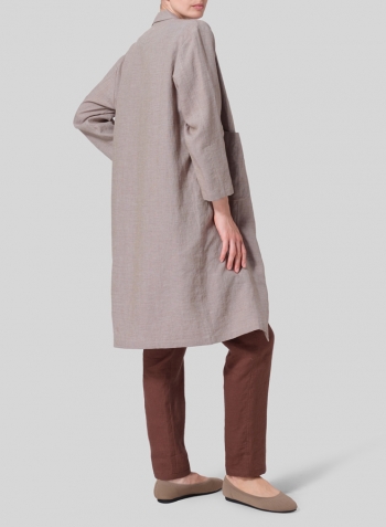 Two Tone Gray Green Linen Dropped Shoulder Box Coat