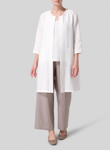 Off White Linen Single-Button Long Blouse