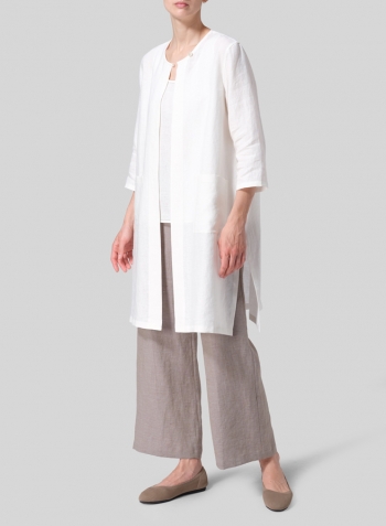 Off White Linen Single-Button Long Blouse