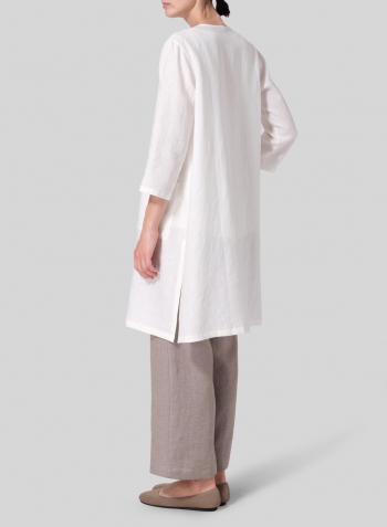 Off White Linen Single-Button Long Blouse