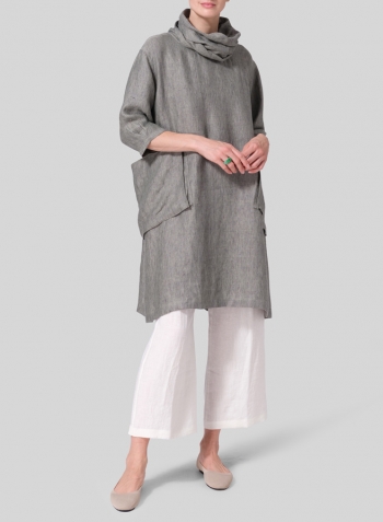 Dull Green Heavy Linen Cowl Neck Oversized Tunic