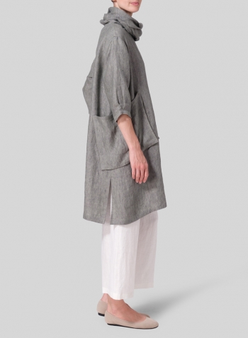 Dull Green Heavy Linen Cowl Neck Oversized Tunic