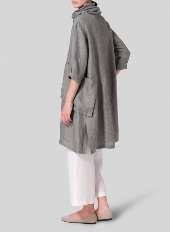 Dull Green Heavy Linen Cowl Neck Oversized Tunic